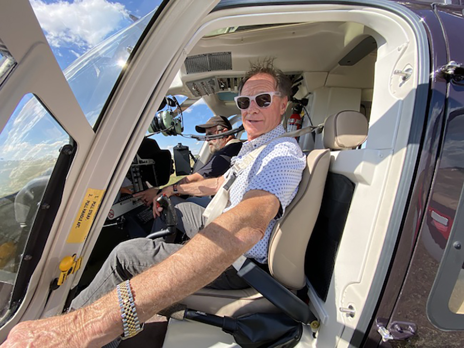 Rod Woodruff in a Bell Helicopter at the Sturgis Buffalo Chip